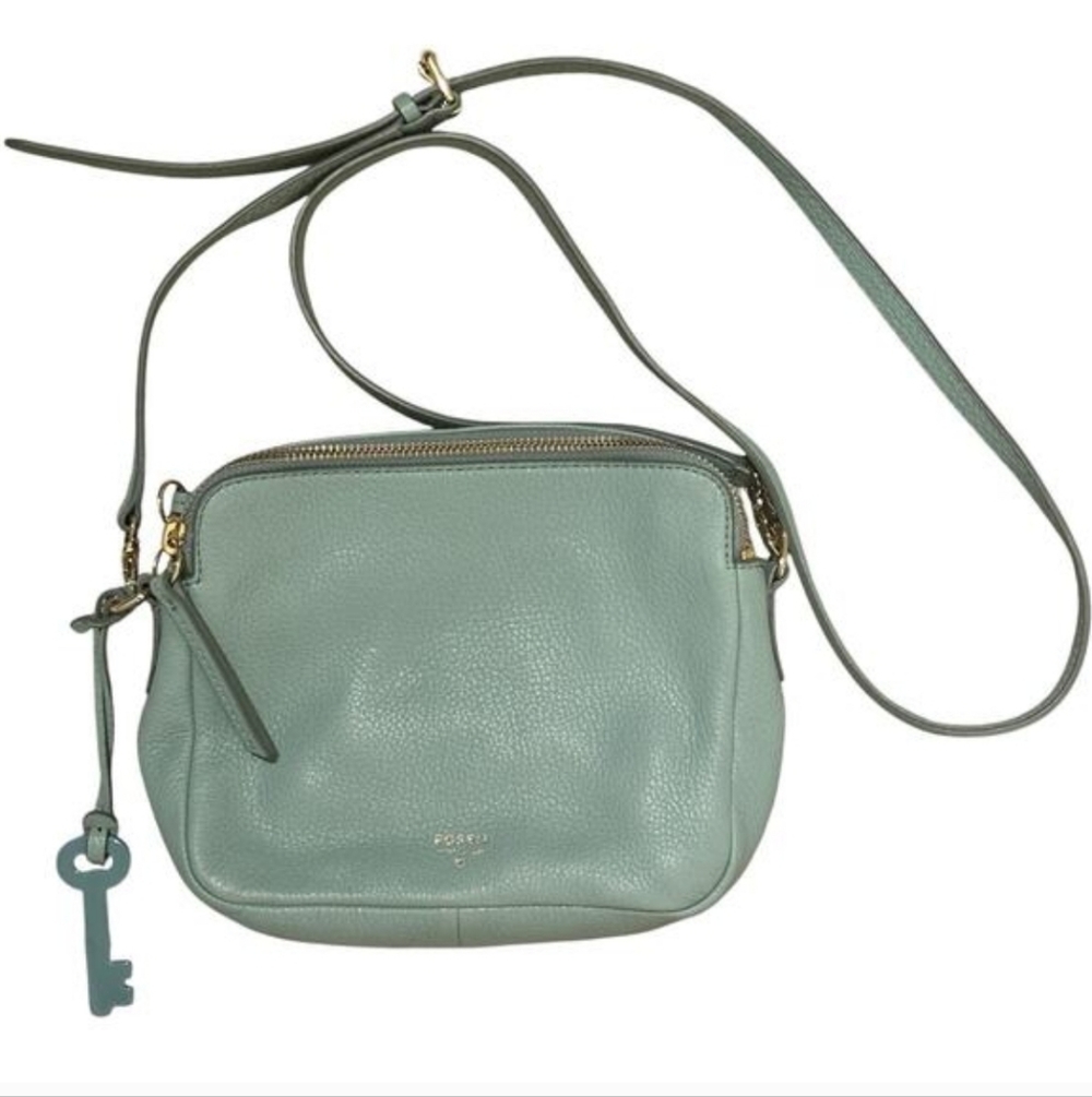 Fossil Sydney Crossbody Camera Bag Mint Green Pebbled Leather
